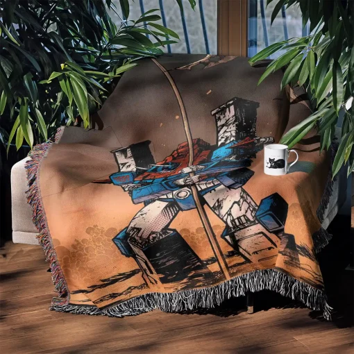 Trans Robot Comic Cover Woven Tapestry Throw Blanket – Retro Wall Rug, Cool Room Decor, Perfect Gift - Image 3