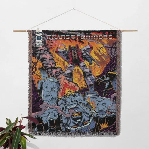Trans Robot Comic Cover Woven Tapestry Throw Blanket – Retro Wall Rug, Stylish Room Decor, Perfect Gift - Image 2
