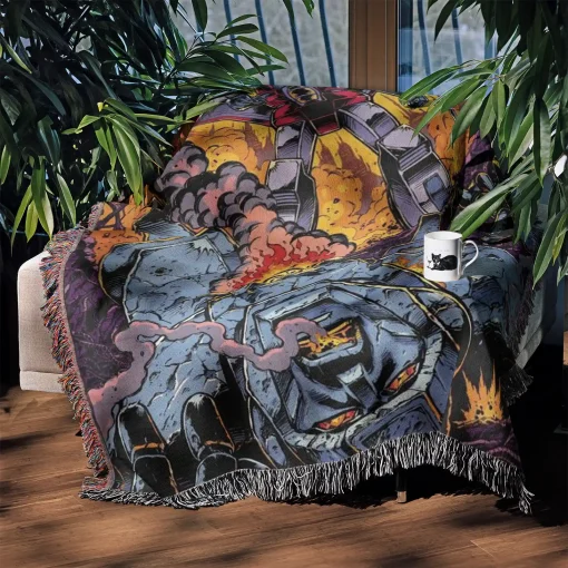 Trans Robot Comic Cover Woven Tapestry Throw Blanket – Retro Wall Rug, Stylish Room Decor, Perfect Gift - Image 3