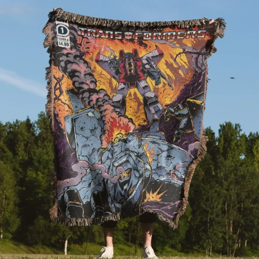 Trans Robot Comic Cover Woven Tapestry Throw Blanket – Retro Wall Rug, Stylish Room Decor, Perfect Gift - Image 4