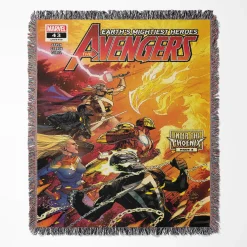 Avenger Comic Cover 2018 #43 woven tapestry throw blanket, designed as a stylish wall rug and cozy room decor, making it the perfect gift for Marvel fans.