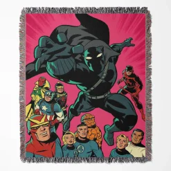 Black Panther woven tapestry throw blanket, offering unique wall art and bright room decor, making it an ideal collectible for Black Panther fans.