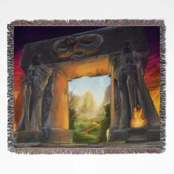 World of Warcraft Dark Portal woven tapestry throw blanket, featuring fun wall art, room decor, and picnic mat functionality, perfect as a collectible for World of Warcraft fans.