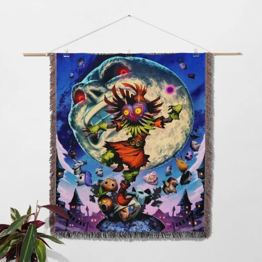 Zelda Majora’s Mask Woven Tapestry Throw Blanket – Fun Wall Art, Room Decor, Picnic Mat, Cozy Home Decor - Image 2