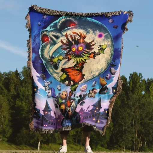 Zelda Majora’s Mask Woven Tapestry Throw Blanket – Fun Wall Art, Room Decor, Picnic Mat, Cozy Home Decor - Image 4