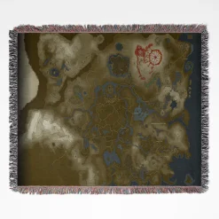 Tears of the Kingdom Map woven tapestry throw blanket, featuring unique wall art design and room decor, ideal as a collectible accent for Zelda fans.