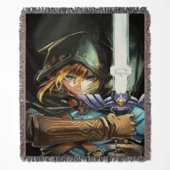 Link woven tapestry throw blanket, offering stylish wall rug design, room decor, and cozy home decor, perfect as a collectible item for Legend of Zelda fans.