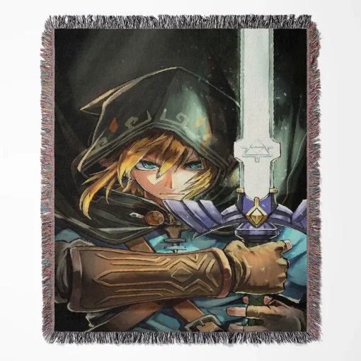 Link woven tapestry throw blanket, offering stylish wall rug design, room decor, and cozy home decor, perfect as a collectible item for Legend of Zelda fans.