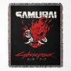 Cyberpunk woven tapestry throw blanket, featuring futuristic wall art and cozy room decor, perfect for wall rug and home decor accents.