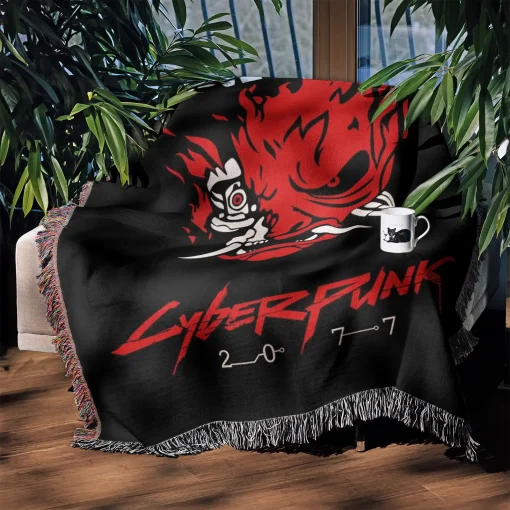 Cyberpunk Woven Tapestry Throw Blanket – Futuristic Wall Art, Room & Home Decor, Wall Rug - Image 3