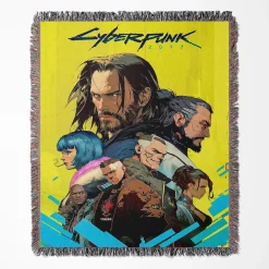 Cyberpunk woven tapestry throw blanket, offering soft wall rug design and unique room decor, making it a perfect cozy gift for fans.
