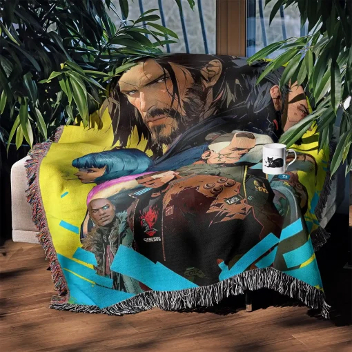 Cyberpunk Woven Tapestry Throw Blanket – Soft Wall Rug, Unique Room Decor & Cozy Gift - Image 3