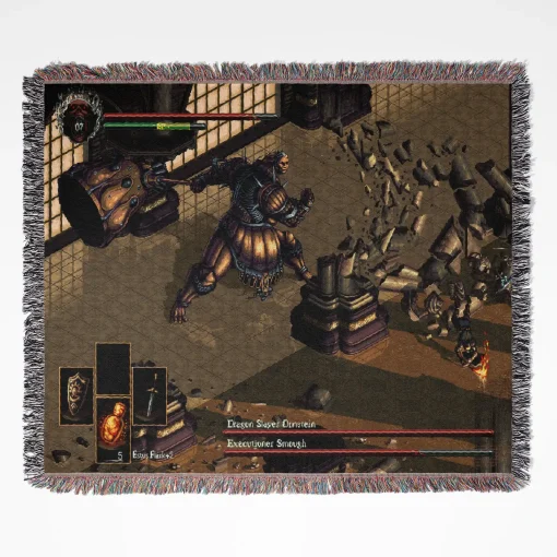 Dark Souls Retro Game woven tapestry throw blanket, featuring fun wall art and cozy room decor, perfect as a picnic mat gift for Dark Souls fans.