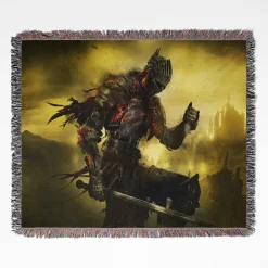 Dark Souls woven tapestry throw blanket, featuring epic wall art and cozy room decor, perfect as a collectible home accent for Dark Souls fans.