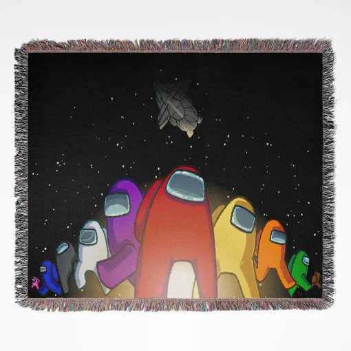 Among Us woven tapestry throw blanket, fun wall rug design, ideal for room and home decor, perfect as a collectible merch for fans.