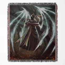 Diablo woven tapestry throw blanket, offering unique wall rug design and premium room decor, perfect as must-have gamer merch.