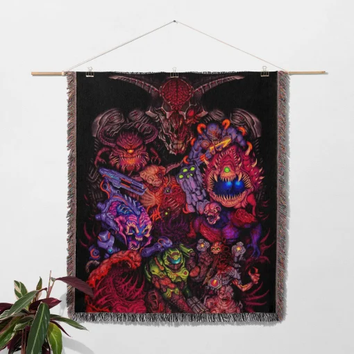 Doom Pixel Woven Tapestry Throw Blanket – Unique Wall Art, Room Decor, Cozy Throw - Image 2