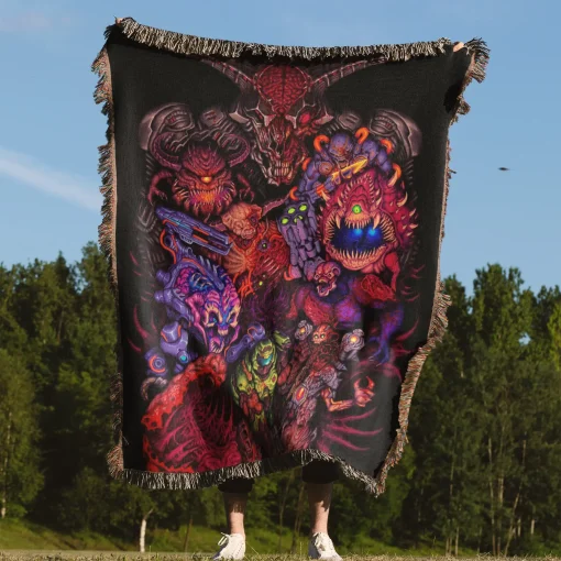 Doom Pixel Woven Tapestry Throw Blanket – Unique Wall Art, Room Decor, Cozy Throw - Image 4