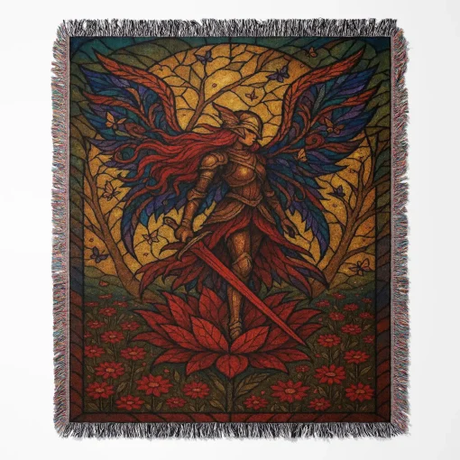 Elden Ring The Empress woven tapestry throw blanket, designed with epic wall art and cozy home decor, making it the perfect gift for Elden Ring fans.