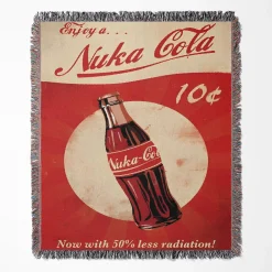 Fallout Nuka Cola woven tapestry throw blanket, featuring fun wall art design, picnic mat functionality, and room decor, perfect as a collectible accent for Fallout fans.