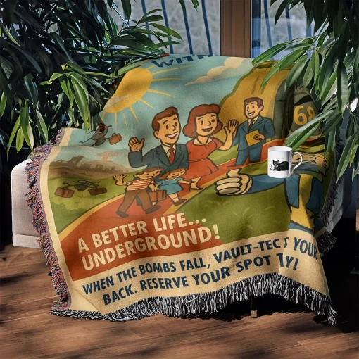 FO Retro Poster Woven Tapestry Throw Blanket – Unique Wall Art, Room Decor, Collectible Accent - Image 3