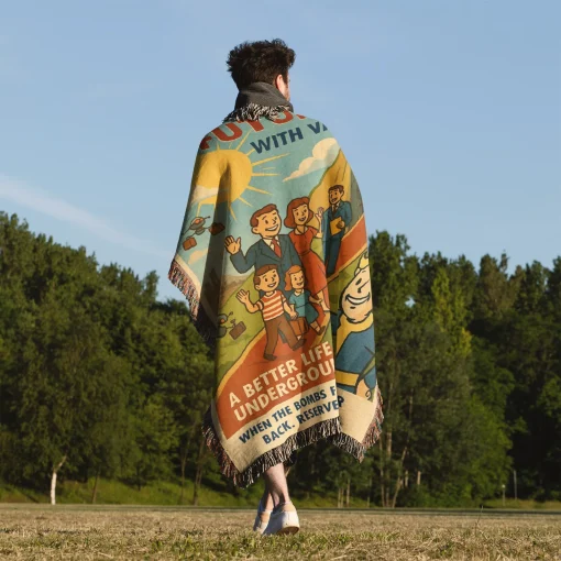 FO Retro Poster Woven Tapestry Throw Blanket – Unique Wall Art, Room Decor, Collectible Accent - Image 5