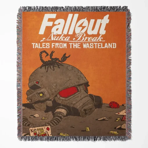 Fallout Nuka Break woven tapestry throw blanket, featuring fun wall rug design and cozy room decor, perfect as a gift for Fallout fans.