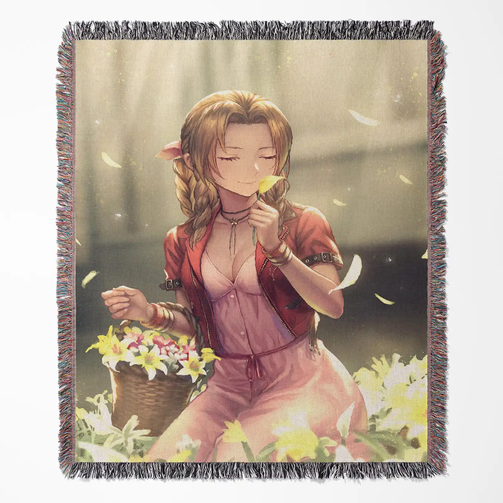 Aerith woven tapestry throw blanket, offering unique wall art and cozy home decor, making it the perfect gift for Aerith fans.
