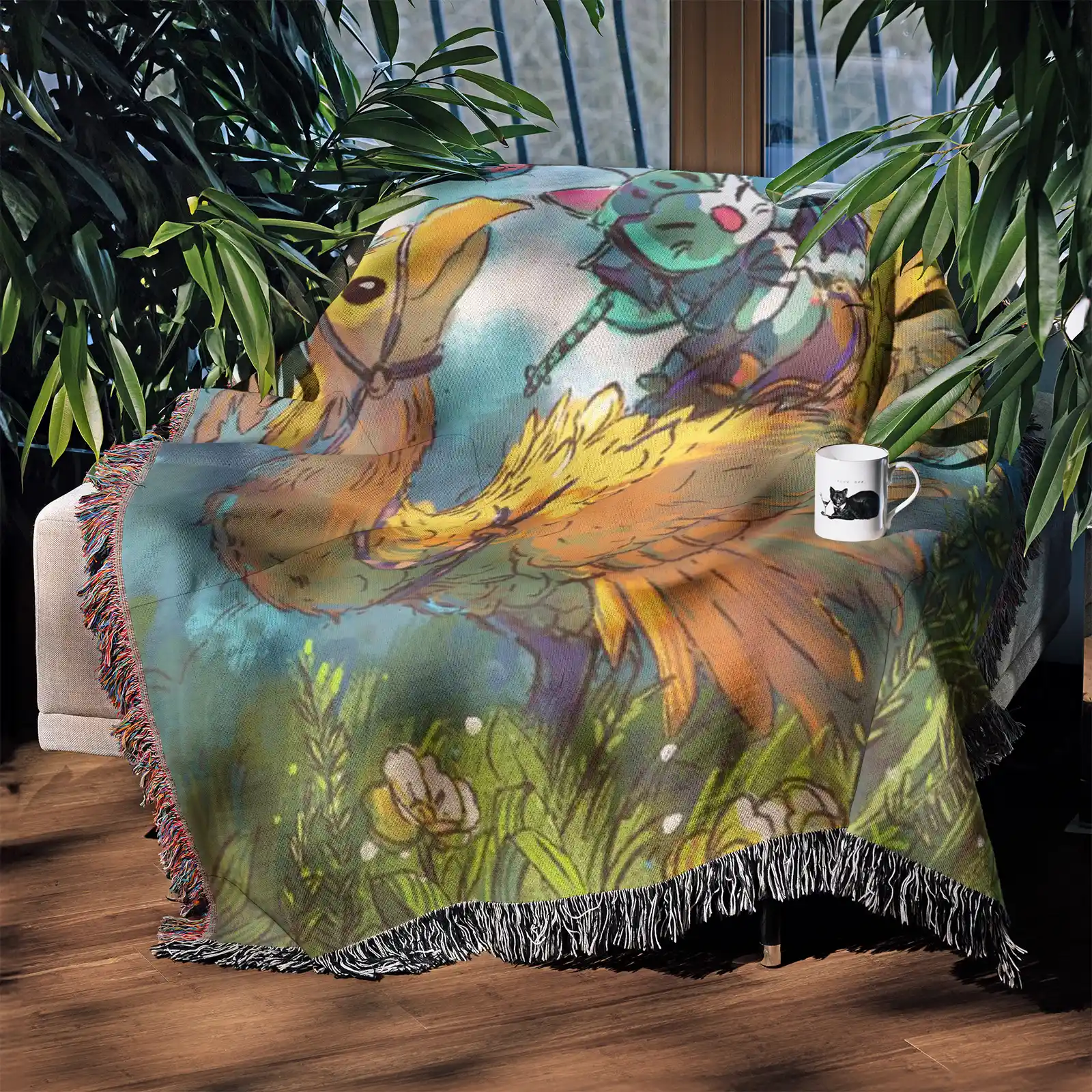 Chocobo Woven Tapestry Throw Blanket – Stylish Wall Rug, Room Decor, Collectible Merch - Image 3