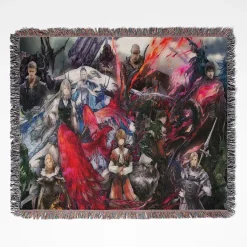 Final Fantasy XIV woven tapestry throw blanket, designed with fun wall rug and picnic mat functionality, perfect as a gift for Final Fantasy fans.