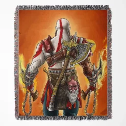God of War woven tapestry throw blanket, designed with epic wall rug and room decor, making it the perfect gift for God of War fans.