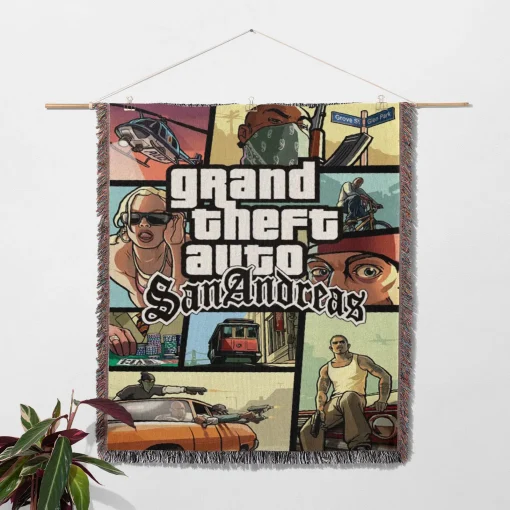 GTA San Andreas CD Cover Woven Tapestry Throw Blanket – Fun Wall Art, Room Decor, Picnic Mat, Perfect Collectible - Image 2