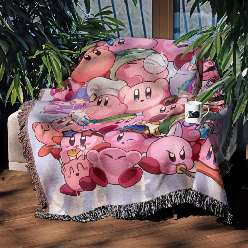 Kirby Retro Woven Tapestry Throw Blanket – Stylish Wall Rug, Room Decor, Collectible Merch - Image 3