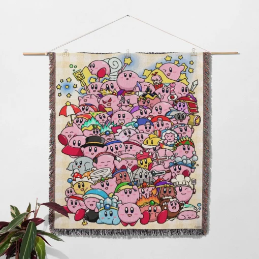 Kirby Pixel Woven Tapestry Throw Blanket – Fun Wall Art, Room Decor, Picnic Mat, Perfect Collectible - Image 2