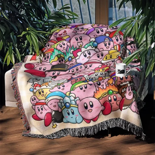 Kirby Pixel Woven Tapestry Throw Blanket – Fun Wall Art, Room Decor, Picnic Mat, Perfect Collectible - Image 3