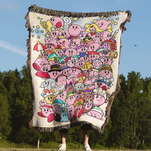 Kirby Pixel Woven Tapestry Throw Blanket – Fun Wall Art, Room Decor, Picnic Mat, Perfect Collectible - Image 4