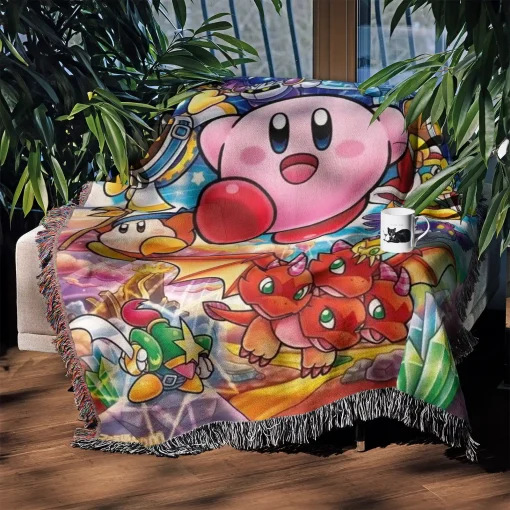Kirby Retro Game Woven Tapestry Throw Blanket – Epic Wall Rug, Room Decor, Collectible Accent - Image 3
