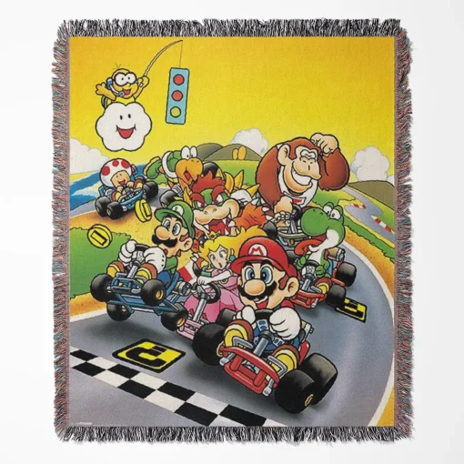 Mario Kart Pixel woven tapestry throw blanket, offering unique wall art design, room decor, and picnic mat functionality, perfect as a collectible accent for Mario Kart fans.