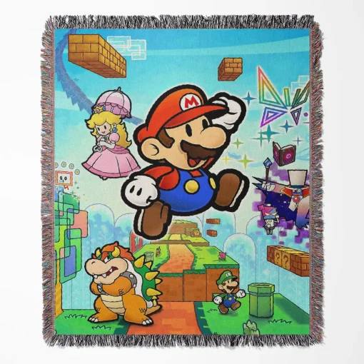 Super Mario woven tapestry throw blanket, featuring epic wall rug design and room decor, perfect as a collectible item for Super Mario fans.