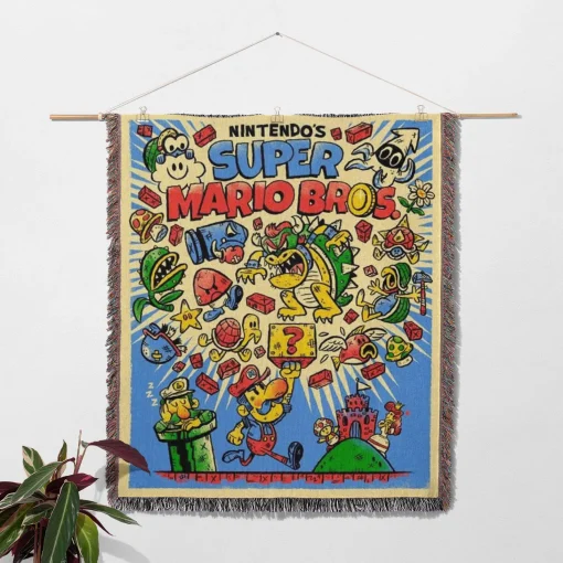 Mario Retro Poster Woven Tapestry Throw Blanket – Stylish Wall Rug, Room Decor, Collectible Merch - Image 2