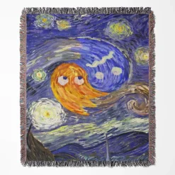 Pac-Man The Starry Night woven tapestry throw blanket, offering unique wall art and cozy room decor, perfect as a home decor accent for Pac-Man fans.