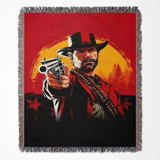 Red Dead Redemption 2 woven tapestry throw blanket, designed with unique wall art and cozy room decor, perfect as a collectible accent for Red Dead Redemption 2 enthusiasts.