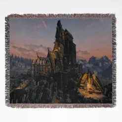 Skyrim woven tapestry throw blanket, offering stylish wall rug design and room decor, making it a perfect collectible item for Skyrim fans.