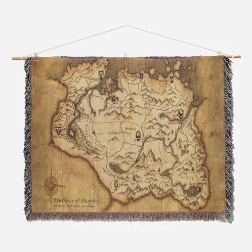 Skyrim Map Woven Tapestry Throw Blanket – Fun Wall Art, Room Decor, Picnic Mat, Cozy Home Decor - Image 2
