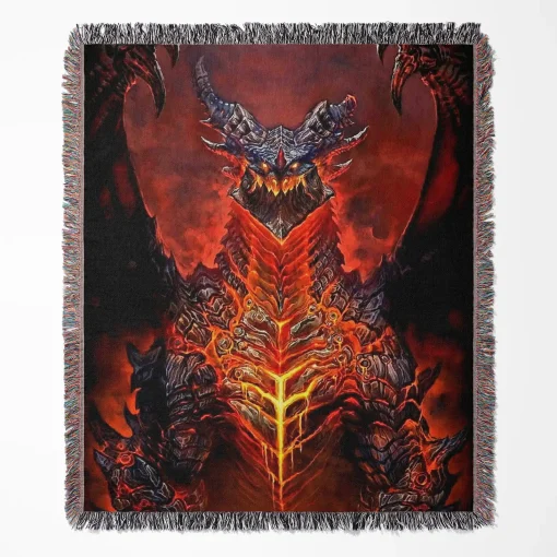 World of Warcraft Deathwing woven tapestry throw blanket, featuring cool wall rug design and room decor, ideal as a collectible accent for World of Warcraft fans.