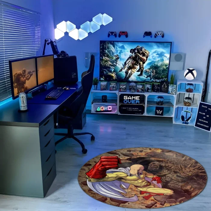 Saitama Round Rug – Cool Floor Mat for Gaming Room or Hero Fan Setup - Image 3