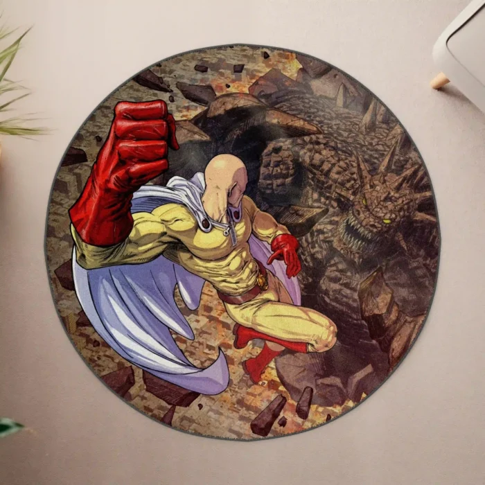 Saitama Round Rug – Cool Floor Mat for Gaming Room or Hero Fan Setup - Image 4