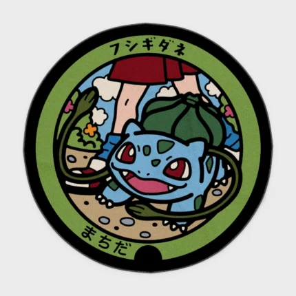 Add a cute and nature-inspired vibe to your kids' room or cozy setup with this Bulbasaur manhole cover round rug. Perfect for *Pokémon* fans, it brings the lovable character to life.