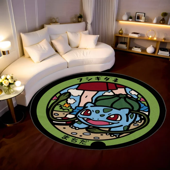 Bulbasaur Manhole Cover Round Rug – Cute Floor Mat for Kids Room or Cozy Setup - Image 2
