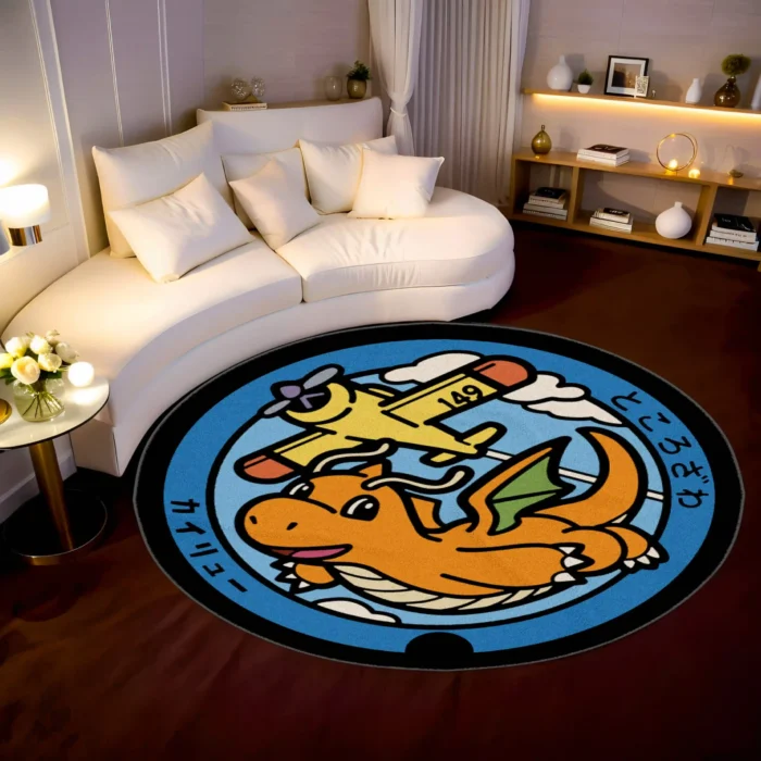 Dragonite Manhole Cover Round Rug – Cool Floor Mat for Game Room or Kids Room - Image 2